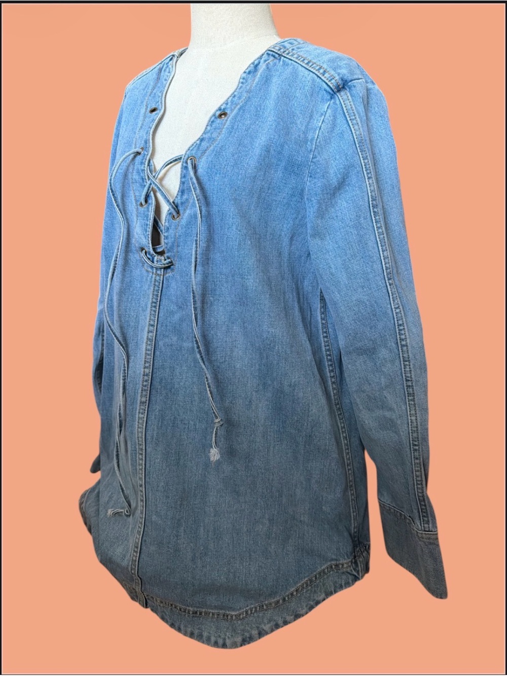 Free People Light Blue Denim Lace-Up Tunic